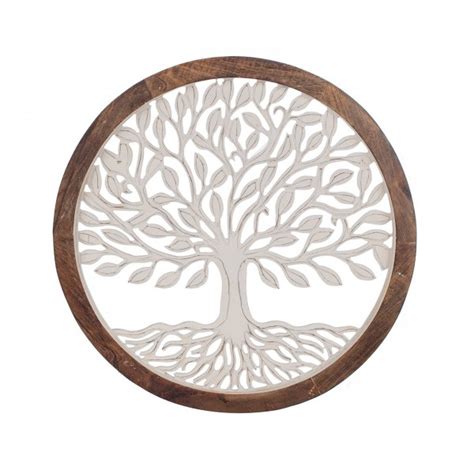 Arbre De Vie En Bois Blanc Sculpt Et Encadrement Ton Naturel H Cm