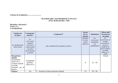 Mate Info Ro Planificare Matematica Clasa A V A