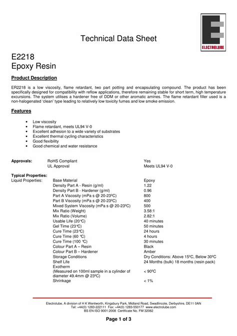 Pdf Technical Data Sheet E Epoxy Resin Farnell Element