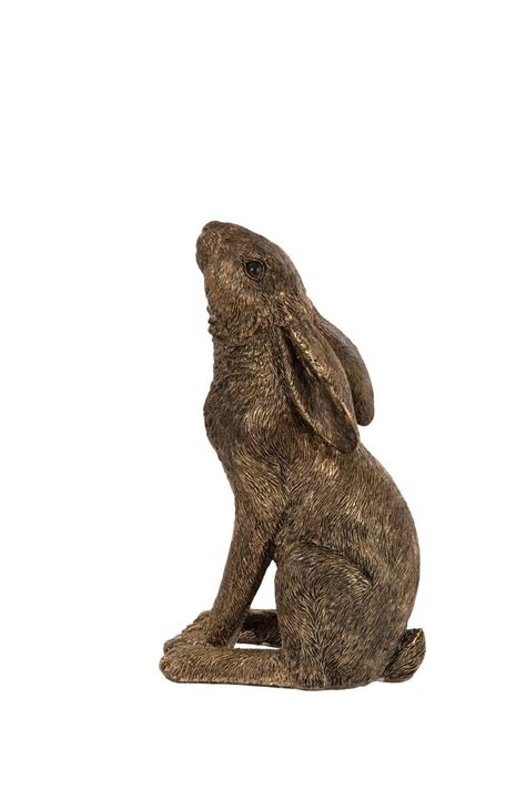 Moon Gazing Hare Statue in Gold Finish rabbit Indoor Garden Decoration ...