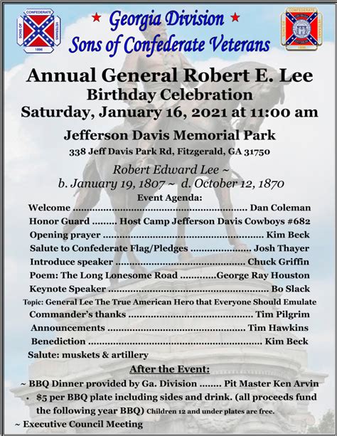 Annual Georgia Division Robert E. Lee Birthday Celebration – GA SCV