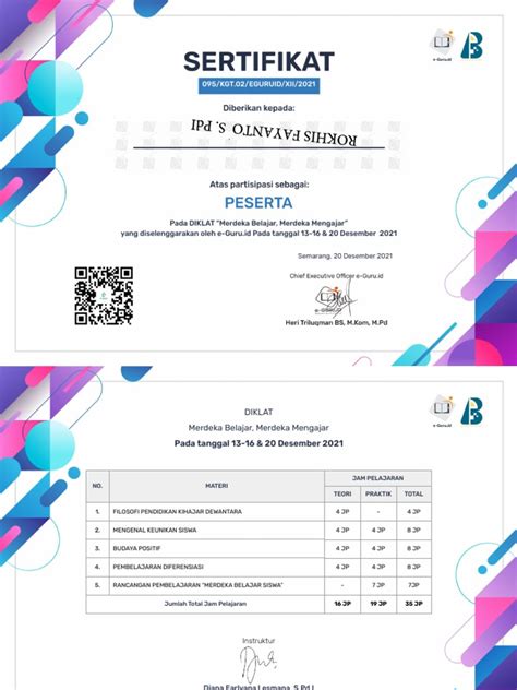 Sertifikat Eguru Diklat Merdeka Belajar Merdeka Mengajar Pdf