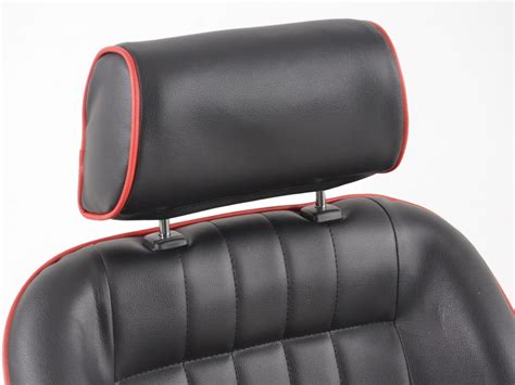 Retro Oldtimer Car Bucket Seats Classic 2 Faux Black Leather Red Pipe Seam With Headrests