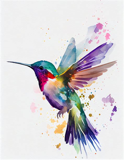 Whimsical Hummingbird Watercolor Print, HD PNG Download, Instant Digital Home Decor, Minimalist ...