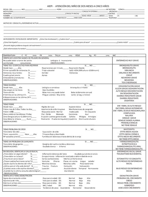 Formulario de AIEPI para atención de niños de dos meses a cinco años