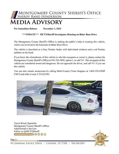 Montgomery County Sheriffs Office Seeks Public Help In Homicide Moco