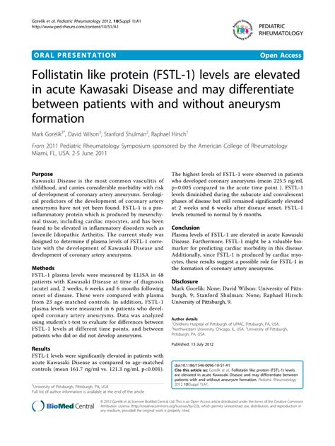 PDF Follistatin Like Protein FSTL 1 Levels Are Elevated In Acute