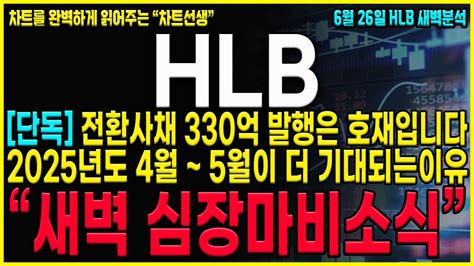 Hlb 에이치엘비 긴급공시 5분전 새벽속보 330억cb발행이 호재인이유 오늘장 반드시 이렇게만 대응하시면 문제