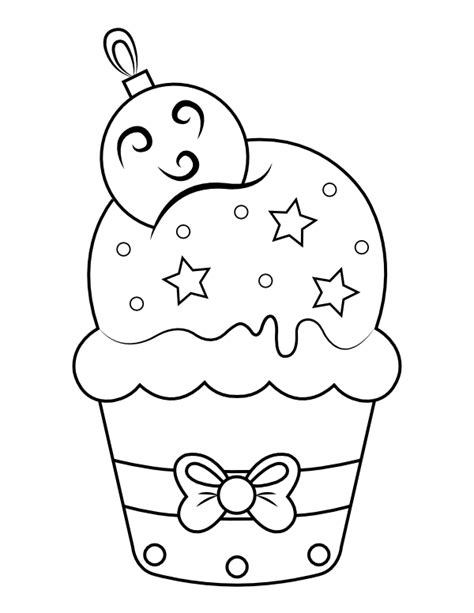 Printable Christmas Ornament Cupcake Coloring Page