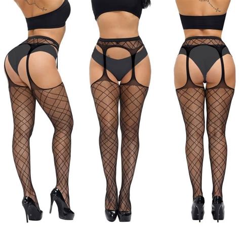 Jarretelles En Résille Grande Taille Sexy Entrejambe Ouvert Lingerie Taille Haute Collant