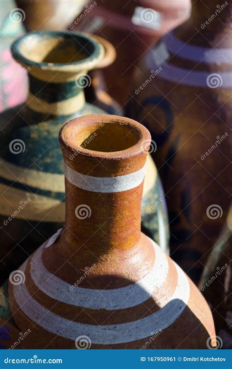 Mexican Ceramic Pots with Tall Necks in Market at Old Town Stock Image ...