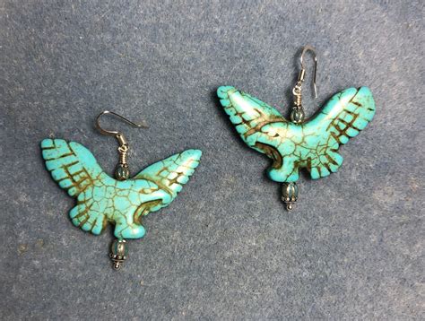 Large Turquoise Howlite Gemstone Eagle Bead Earrings Adorned Etsy