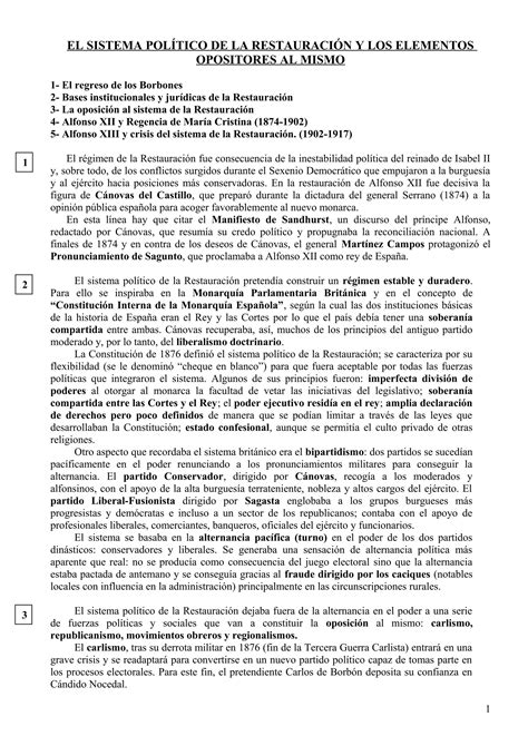 El sistema político de la Restauración PDF