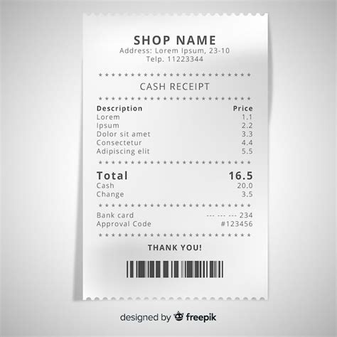 Muestra Ticket Realista Vector Gratis Receipt Template Free