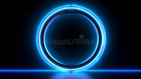 Sleek And Modern Circle Frame With Blue Neon Light Effects Stock