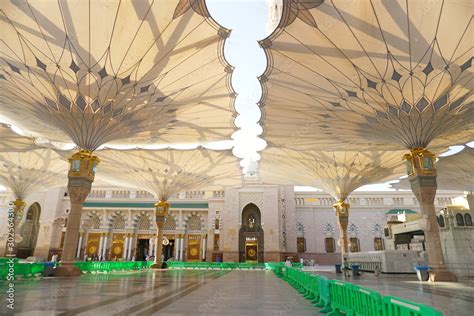 Big Umbrella Structure Of Al Masjid Al Nabawi From The Holy Land And