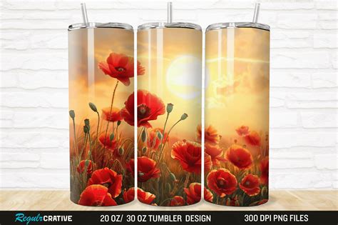 3D Red Poppies Flower Sunse Tumbler Wrap Graphic By Regulrcrative