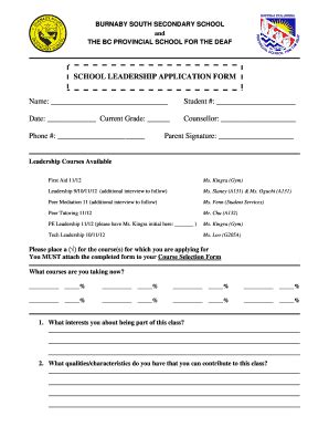 Fillable Online The Leadership Application Form Burnaby South