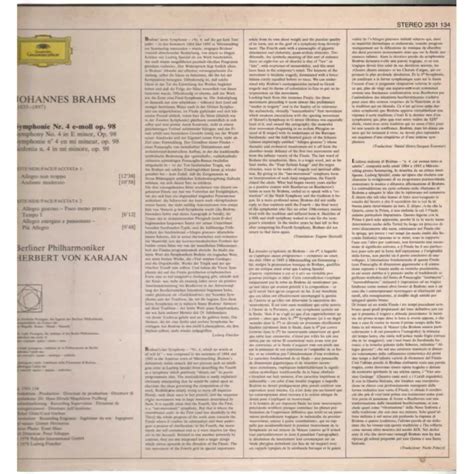 BRAHMS BERLINER PHILHARMONIKER H Von Karajan LP Symphonie No 4