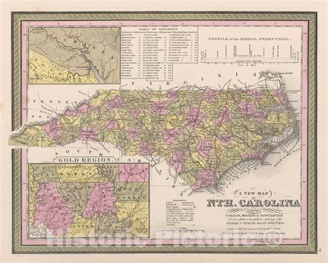 Historic Map Mitchell Map Of North Carolina 1849 Vintage Wall Art Historic Pictoric