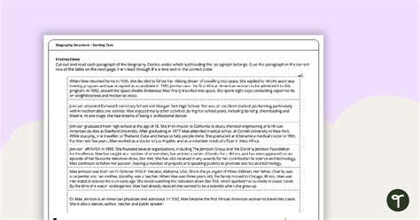 Dr Mae Jemison Biography Structure Sorting Task Teach Starter