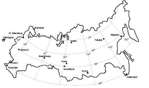 Several major cities in Russian Federation, geographical location ...