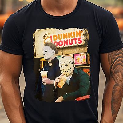 Michael Myers Jason Voorhees At Dunkin Donuts Black T Shirt