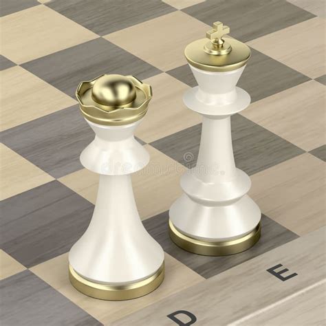 Queen And King Chess Pieces On Chess Board Stock Illustration