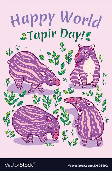 Tapirs Greeting Card Pink With Light Royalty Free Vector