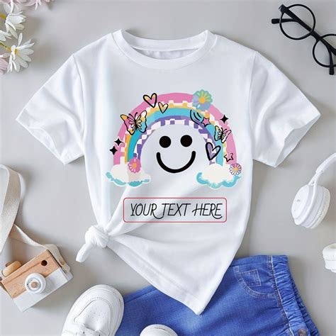 Temu｜girls Custom Happy Face And Cartoon Rainbow With Butterflies