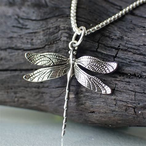 Sterling Silver Dragonfly Pendant Dragonfly Necklace Etsy