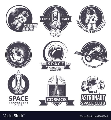 Emblems Labels Or Logos Of Space Theme With Vector Image