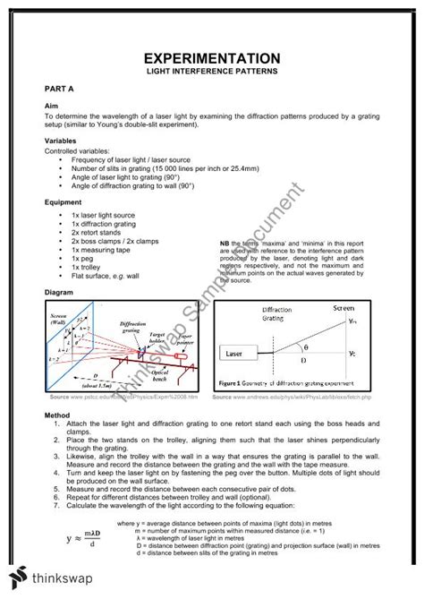 Report Light Interference Patterns Year 12 Wace Physics Thinkswap