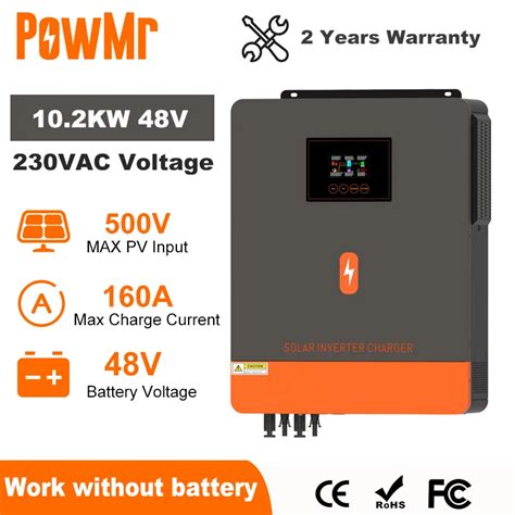 Eu Stock Powmr 10kw Hybrid Solar Inverter 48v 230v On Grid Off Grid Pure Sine Wave Inverter Mppt