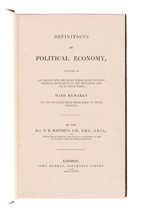 Definitions In Political Economy Preceded By An Inquiry Into The Rules