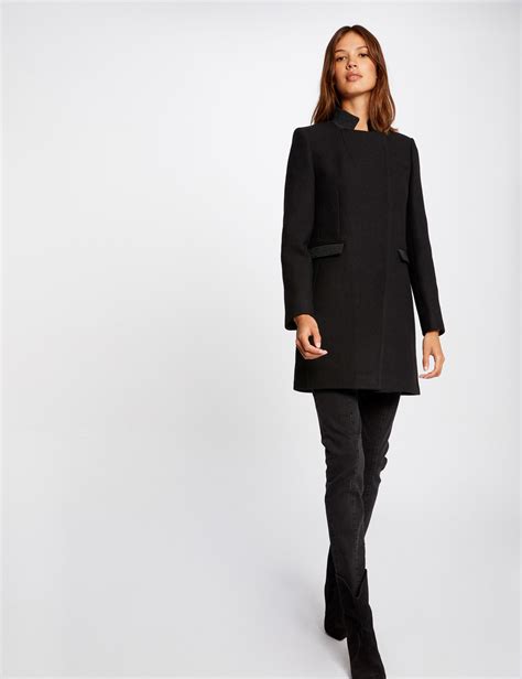 Manteau Droit Avec D Tails Strass Noir Femme Morgan