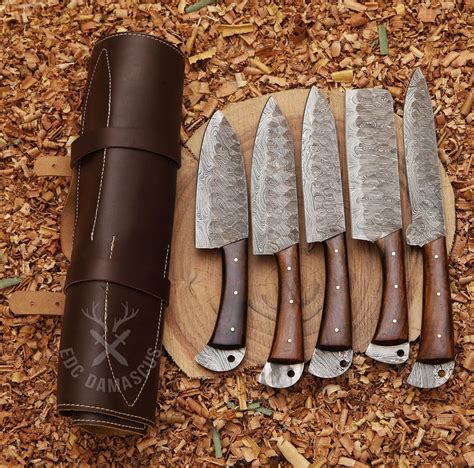 Hand Forged Damascus Steel Chef Knife Set Handle Rosewood