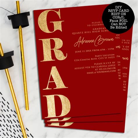 Red And Gold Graduation Invitations Graduation Announcements Etsy