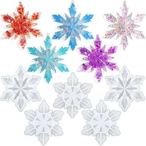 Sakolla 5 Pieces Christmas Silicone Resin Molds 3D Snowflake Molds