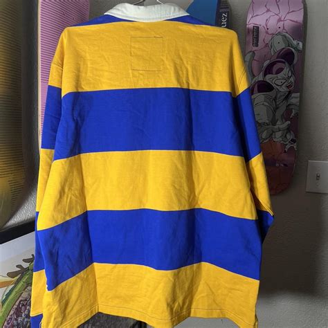 The North Face Rugby Shirt 🏉 Yellow And Blue Striped Depop