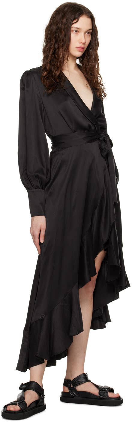 ZIMMERMANN Black Wrap Midi Dress Zimmermann