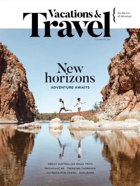 The Front Cover Of Vacation And Travel Magazine Featuring Two People