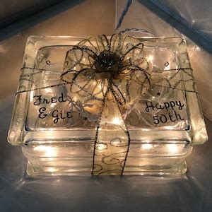 Personalized Th Golden Wedding Anniversary Glass Block Light Unique