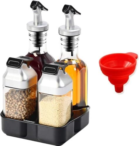 Mlici Oil And Vinegar Dispenser Set Of Bottles Stainless Steel Salt