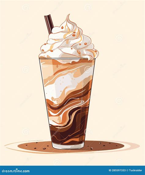 Frappe Coffee Latte With Whipping Cream In Watercolor Drawing Style