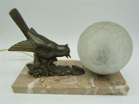 Lamp With Bird In Front Of A Grasshopper In Spelter And Catawiki