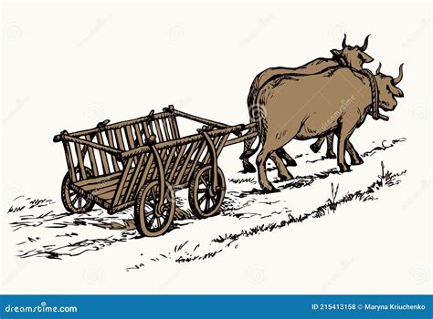 Empty Cart Drawn by Oxen. Vector Drawing Stock Vector - Illustration of ...