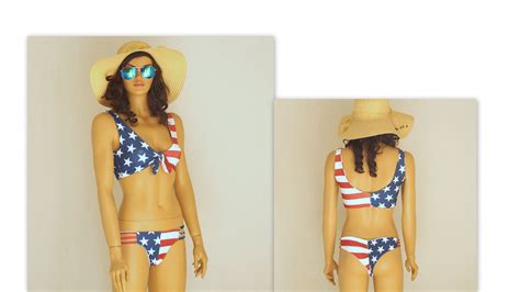 American Flag Knot Bikini Top Scrunch Cheeky Bottoms Plus Etsy