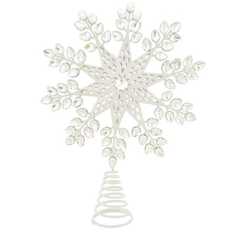 Snowflake Tree Topper With White Glitter And Acrylic Gems