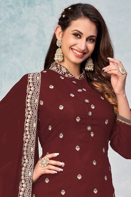 Maroon Eid Sharara Suit In Stone With Moti Art Silk Ss